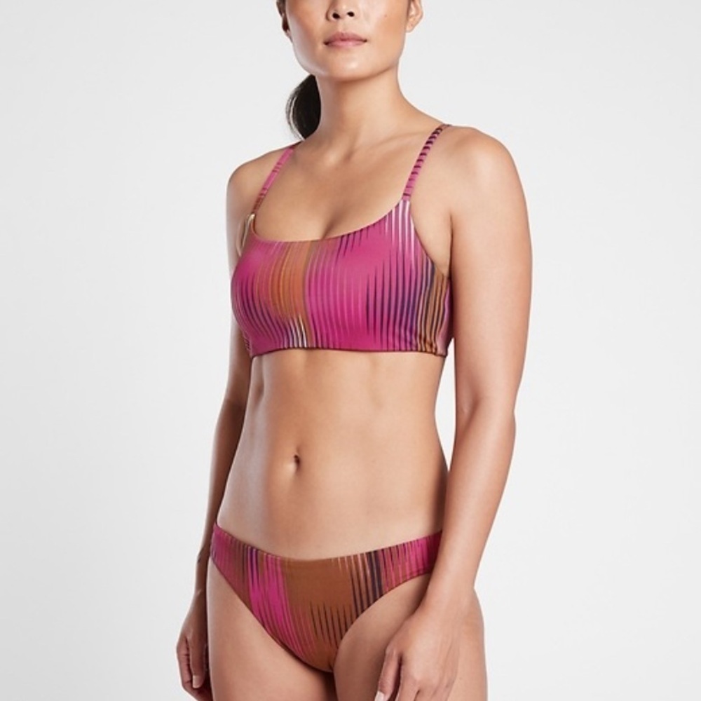 Athleta Bikini TOP Swim Beach Ibiza Pink and Brown Resort Vacation Size Large